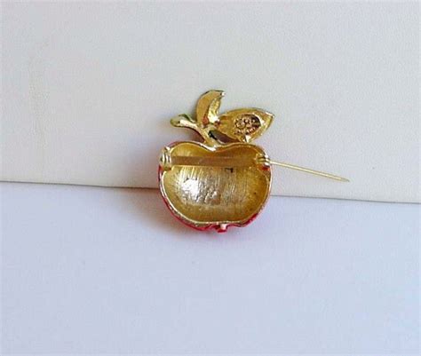 Red Enamel Apple Pin Original By Robert Brooch Figural Fruit