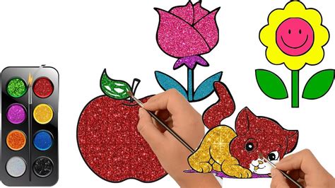 រៀនគូរូប និងផាត់ពណ៏ How To Drawing For Kids Beautiful Glitter Color