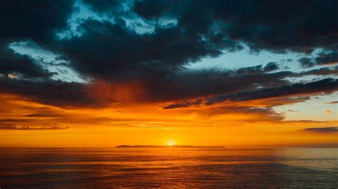 Sea Horizon Sunset Clouds Sun Sky Dark 4k Hd Wallpaper