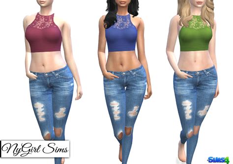Nygirl Sims 4 Athletic Lace Crop Tank