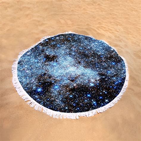Astral Glitter Milky Way Blue Black Round Beach Towel By Johari Smith