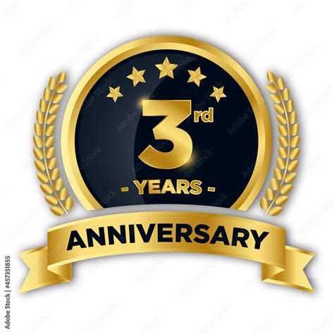 Creative 3rd Anniversary Golden Badge Emblem Logo Celebration Icon