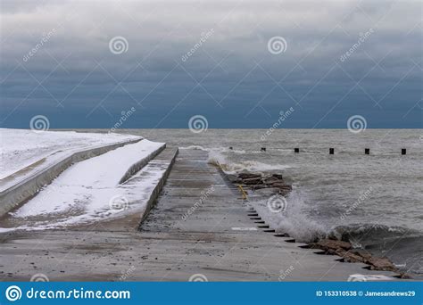 Chicago Lakefront Trail In The Winter With Snow Looking Out Towards