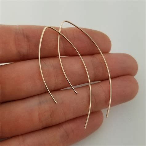 Thin K Solid Rose Gold Open Hoop Threader Earrings Gauge Etsy