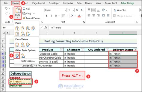 Pasting Visible Cells Excel