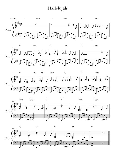 Hallelujah G Major Violin Sheet Music Piano Sheet Music Hallelujah