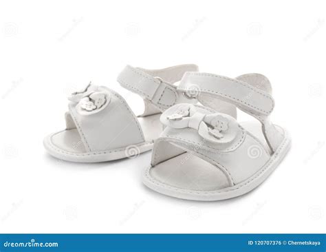 Pair Of Cute Baby Sandals Decorated With Bows Stock Photo Image Of