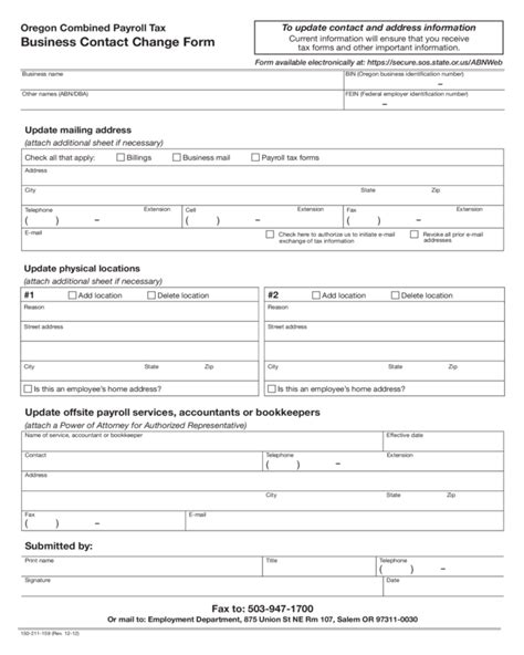 Business Contact Change Form, 150-211-159 - Edit, Fill ...