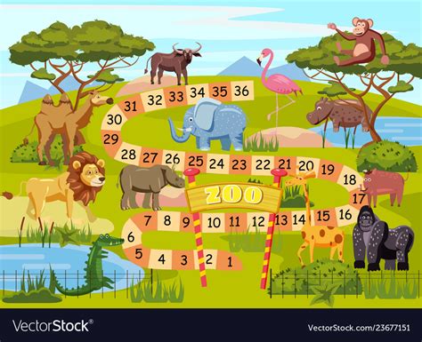 Zoo Board Game With Numbers For Children Lion Vector Image