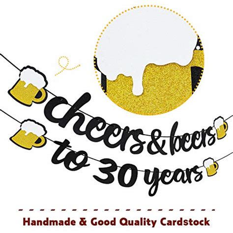 Joymee Cheers And Beers To 30 Years Black Glitter Banner For 30th