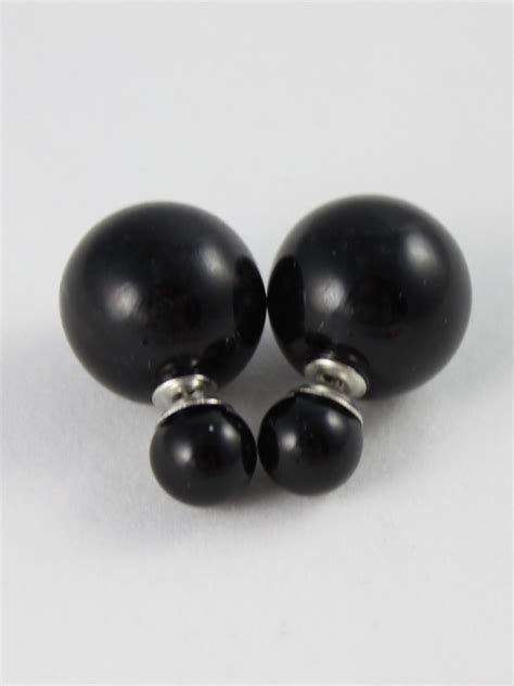 Shiny Black Double Ball Stud Earrings Minimalist Italian By