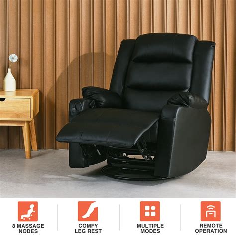 Reclining Massage Chair For Bedroom Living Room More With Heat And Swivel Black