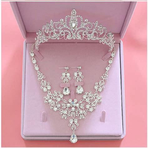 Buy Fashion Crystal Wedding Bridal Jewelry Sets Tiara Crown Earring Necklace