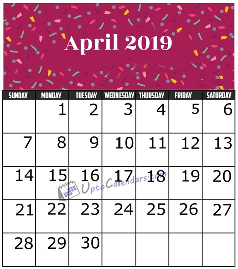 April Calendar 2019 April 2019 Calendar