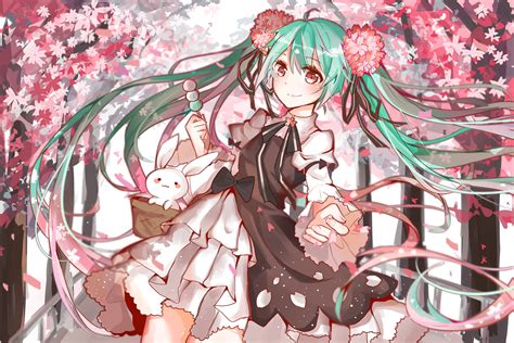 Cherry Trees Flower Petals Anime Long Hair 2k Vocaloid Rabbits