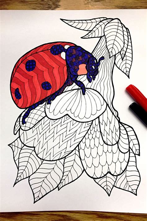 Zentangle Ladybug Pattern Printable Coloring Page
