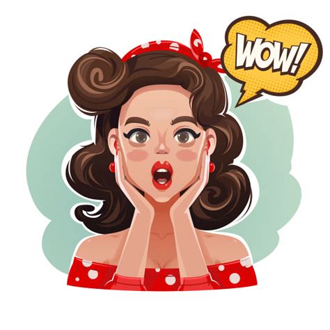 Surprised Pin Up Woman Saying Wow Premium Vector