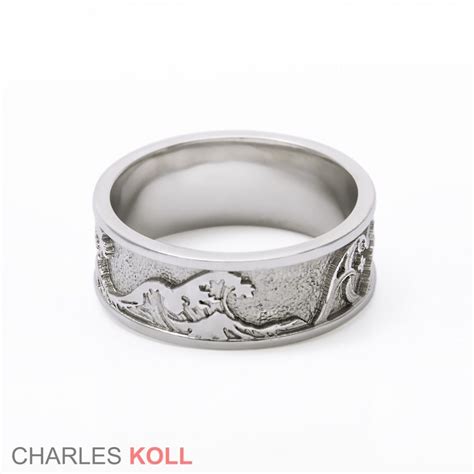 Our engraved men's wedding bands offer the unexpected. Japanese Wave inspired men's wedding band | Charles Koll ...