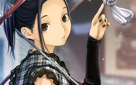 Wallpaper Anime Girl Gesture Rain Umbrella Drop 2560x1600