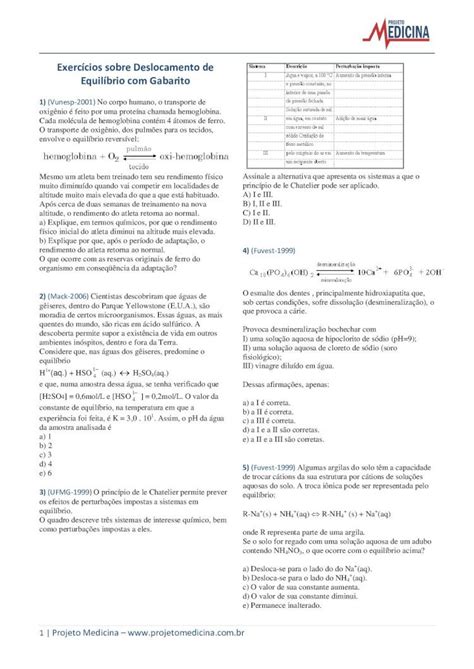 PDF Exercícios sobre Deslocamento de Equilíbrio com Gabarito PDF file Projeto Medicina