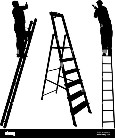 Silhouette Worker Climbing The Ladder On White Background Stock Vector