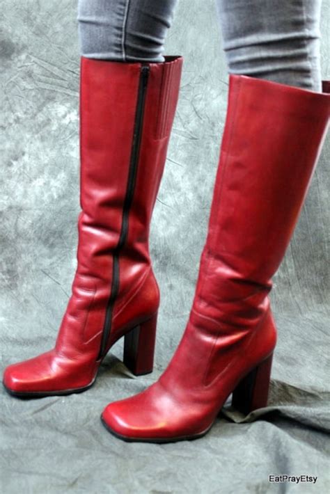 Tall Red Leather Womens Boots Brazil Very High Heel Size 10