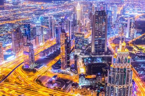 Amazing Skyline Cityscape With Illuminated Skyscrapers Downtown Of