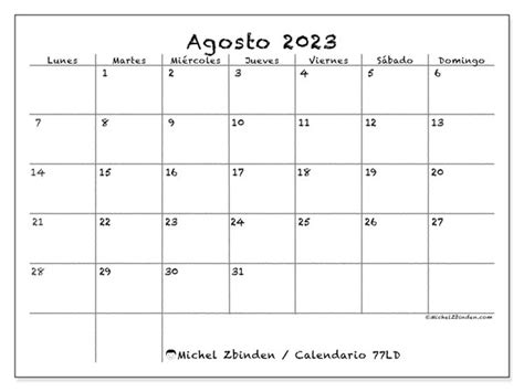 Calendario Agosto De 2023 Para Imprimir “771ld” Michel Zbinden Ve