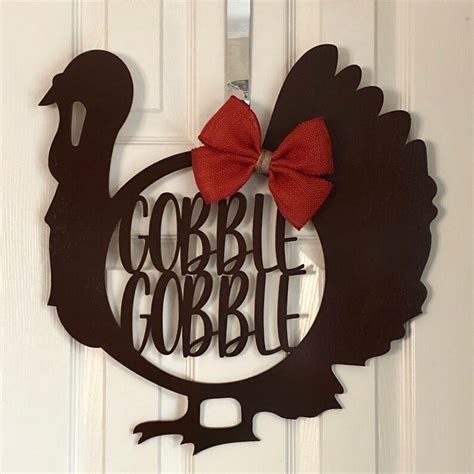 Thanksgiving Door Hanger Turkey Gobble Gobble Door Sign Etsy