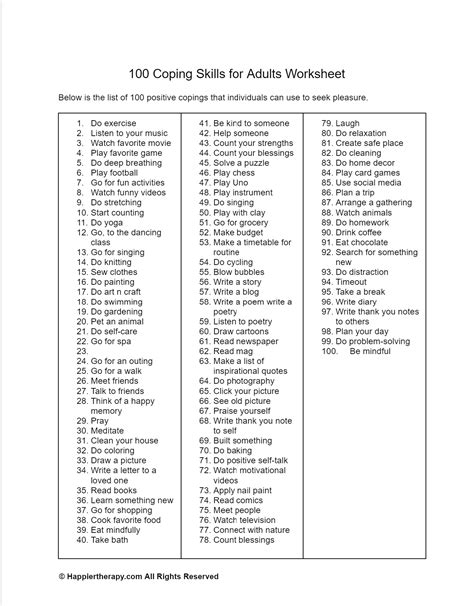 99 Coping Skills List Free Coping Worksheets Pdf Worksheets Library