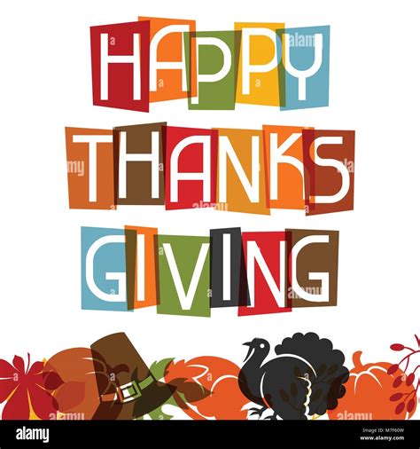 Happy Thanksgiving Day Card Design With Holiday Objects Stock Vector