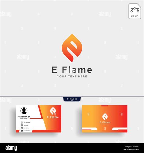 Letter E Flame Logo Template With Business Card Stock Vector Image