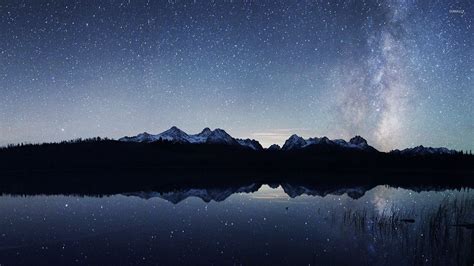 Starlit Sky Reflecting In The Lake Wallpaper Nature Wallpapers 46858