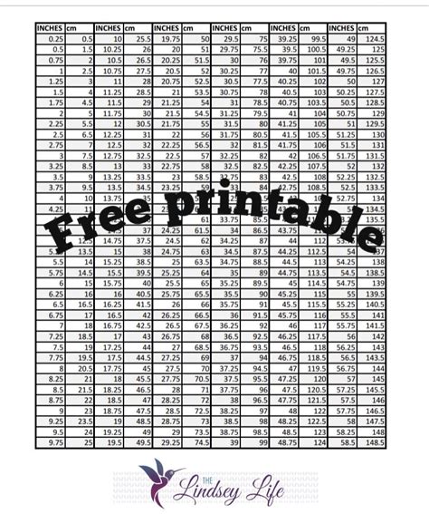 Free Printable Cm To Inches Chart