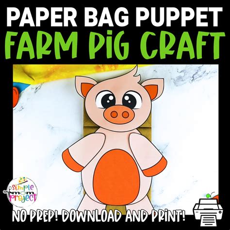 Pig Paper Bag Puppet Craft Template Simple Mom Project Store