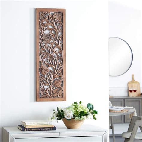 Litton Lane Wood Brown Handmade Intricately Carved Acanthus Floral Wall