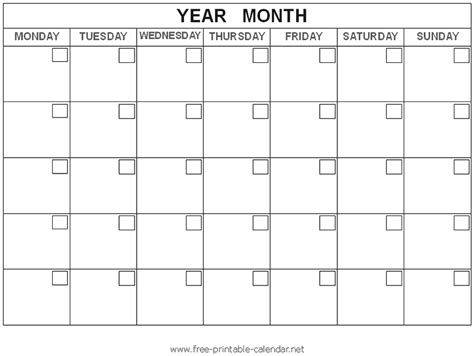 Blank Calendar Free Calendar Template Blank Monthly Calendar