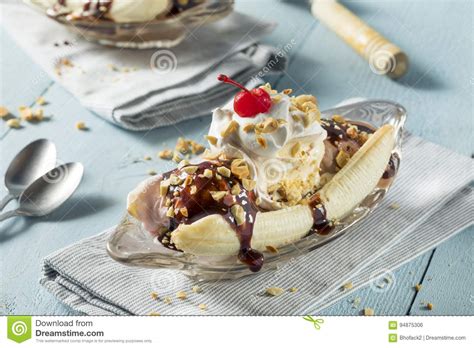 Sweet Homemade Banana Split Sundae Stock Photo Image Of Restaurant Banana
