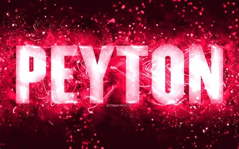 Download Wallpapers Happy Birthday Peyton 4k Pink Neon Lights Peyton