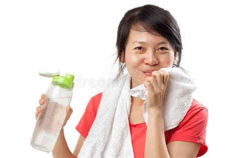 Woman Drinking Water After Exercise Stock Photo Image Of Yoga Happy