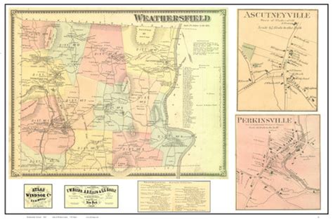 Weathersfield Poster Map 1869 Old Town Map Custom Print Windsor Co