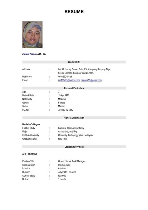 It also includes information that is never included in a resume: Free Resume Templates Malaysia | Job resume format, Job ...