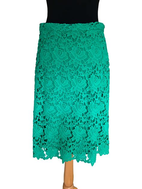 Zara Emerald Green Floral Cotton Lace A Line Knee Length Summer Skirt