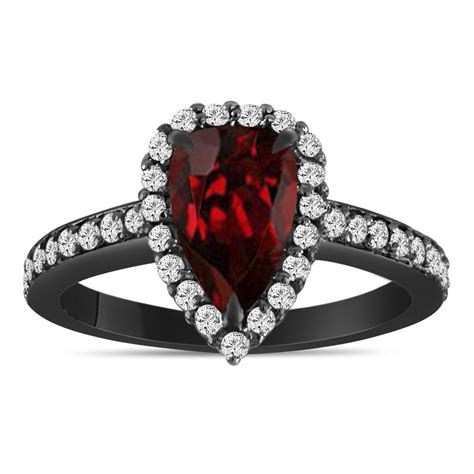 Pear Shaped Garnet Engagement Ring 2 Carat Garnet And Diamonds Wedding
