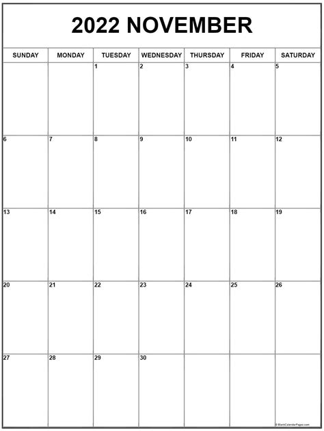 Calendar Of November 2022 Calendar Template 2022