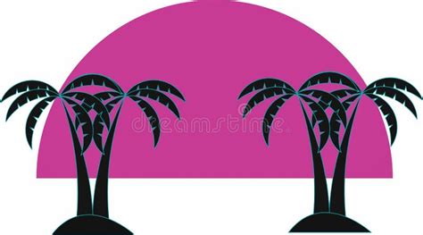 Palm Trees Silhouettes With A Pink Sun At Sunset Stock Illustration