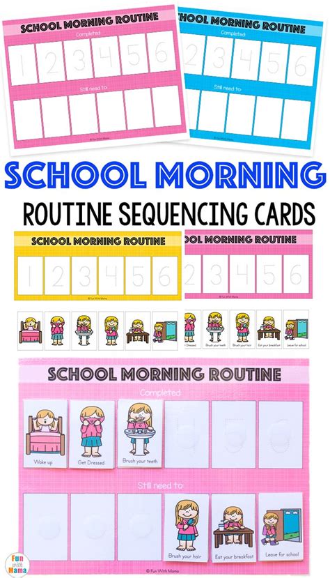 printable kids school morning routine cards sequencing picture