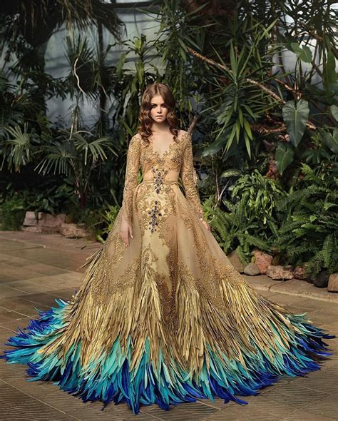 Buy Haute Couture Golden Peacock Blue Hues Off The Shoulder Long Online In India Etsy Haute