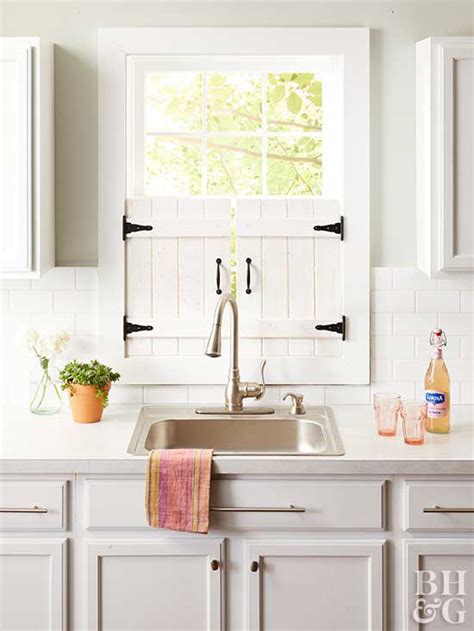 Diy Farmhouse Kitchen Window Shutters Better Homes And Gardens