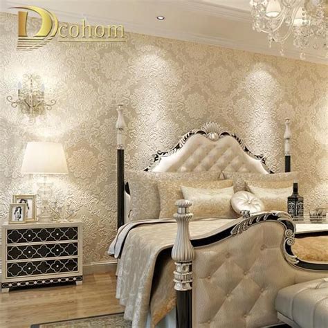 Visit To Buy European Simple Luxury Beige Deep Blue Damask Wallpaper
